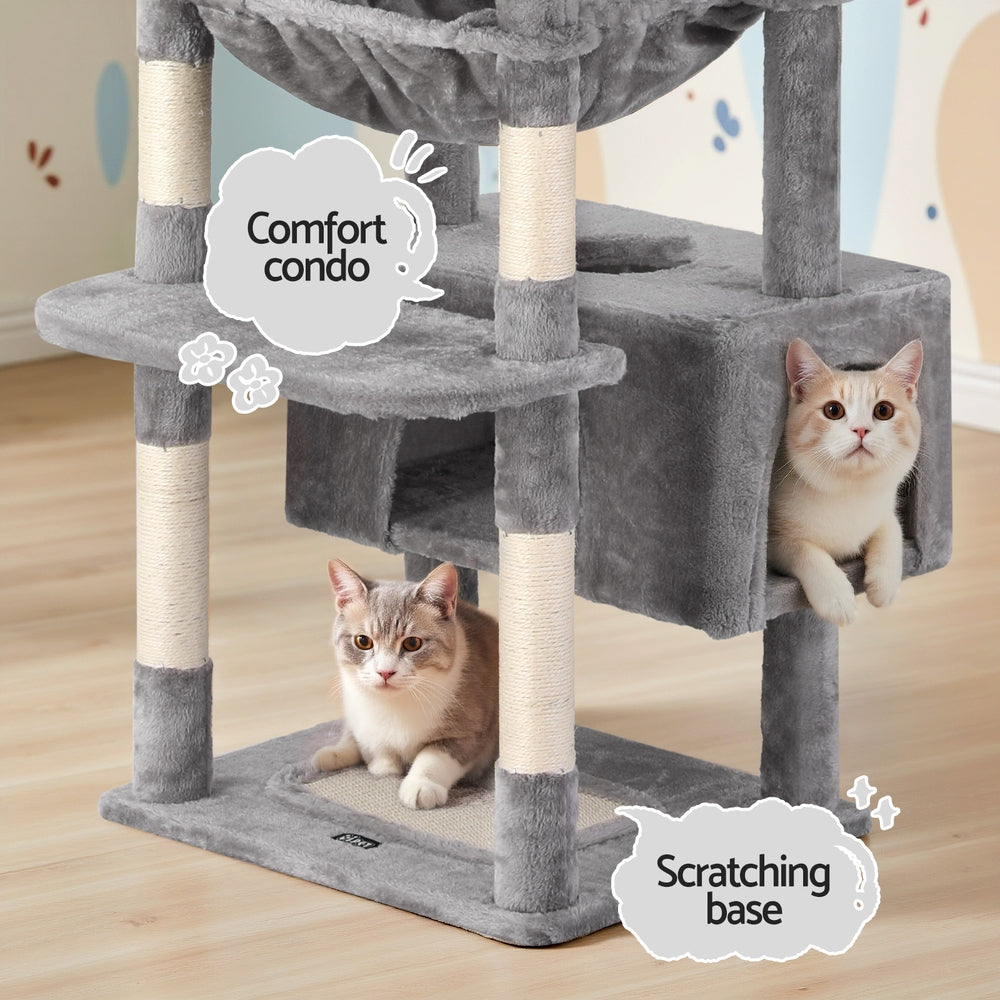 i.Pet Cat Tree 184cm Tower Scratching Post Trees Scratcher Condo House Light Grey - view 5