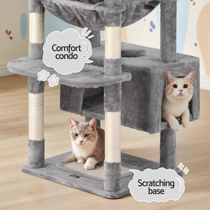i.Pet Cat Tree 184cm Tower Scratching Post Trees Scratcher Condo House Light Grey - view 5