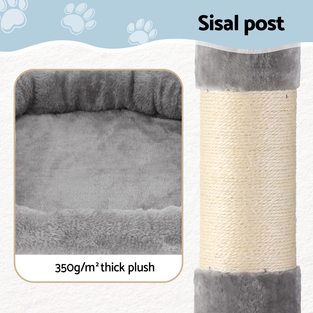 i.Pet Cat Tree 184cm Tower Scratching Post Trees Scratcher Condo House Light Grey - view 6