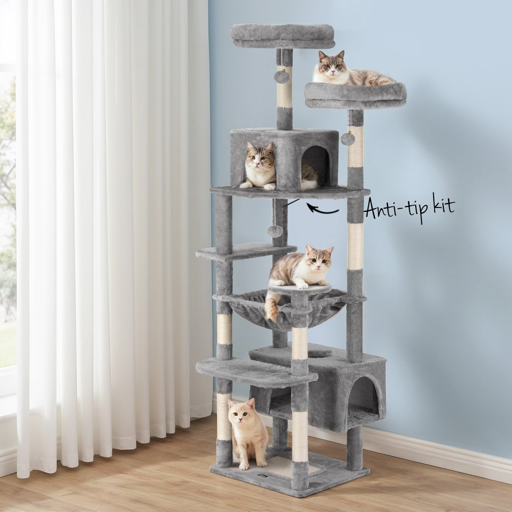 i.Pet Cat Tree 184cm Tower Scratching Post Trees Scratcher Condo House Light Grey - view 7