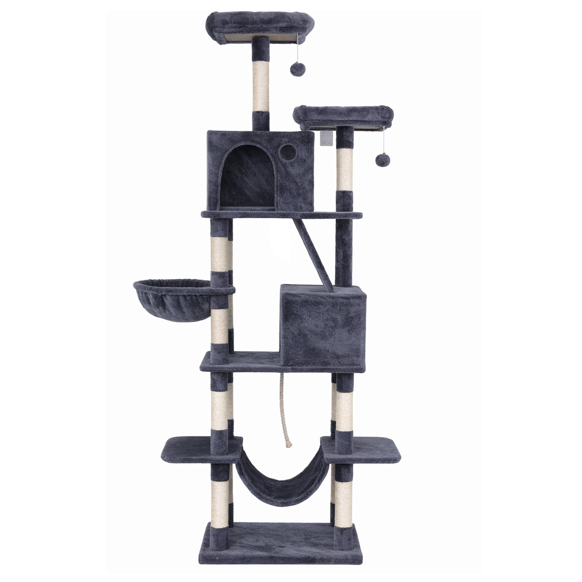 i.Pet Cat Tree Tower 206cm Large Scratching Post Furniture Scratcher House Grey - view 3