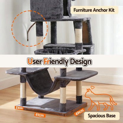 i.Pet Cat Tree Tower 206cm Large Scratching Post Furniture Scratcher House Grey - view 7