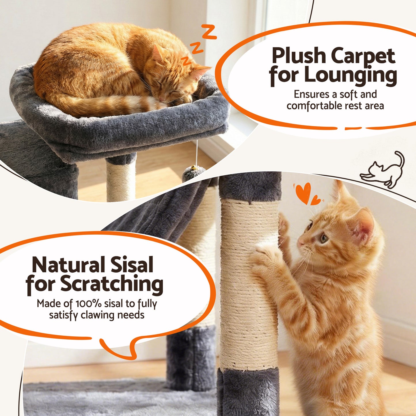 i.Pet Cat Tree Tower 206cm Large Scratching Post Furniture Scratcher House Grey - view 8