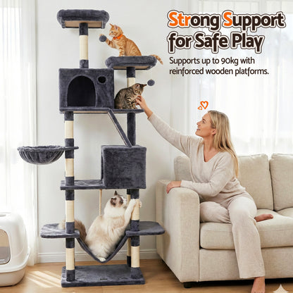 i.Pet Cat Tree Tower 206cm Large Scratching Post Furniture Scratcher House Grey - view 9