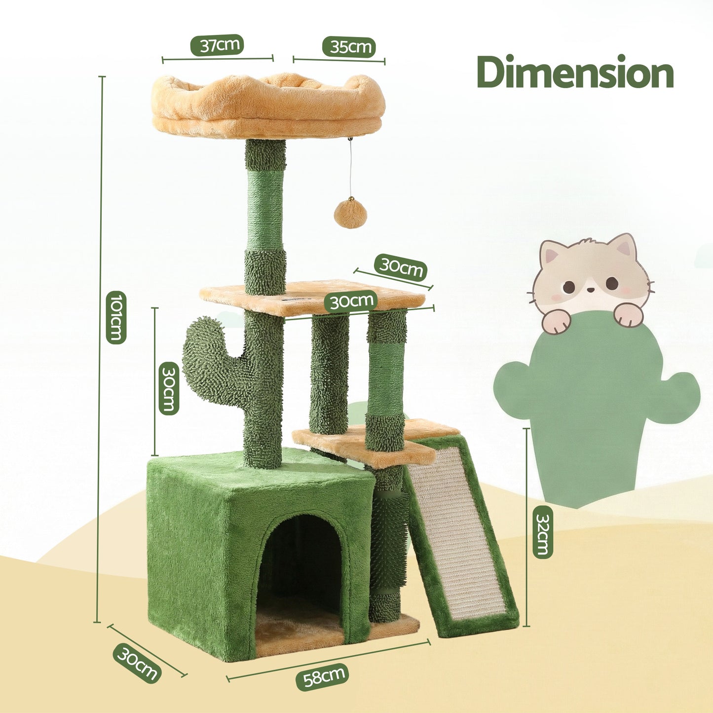 i.Pet Cat Tree Tower 101cm Scratching Post Furniture Scratcher House Green - view 2