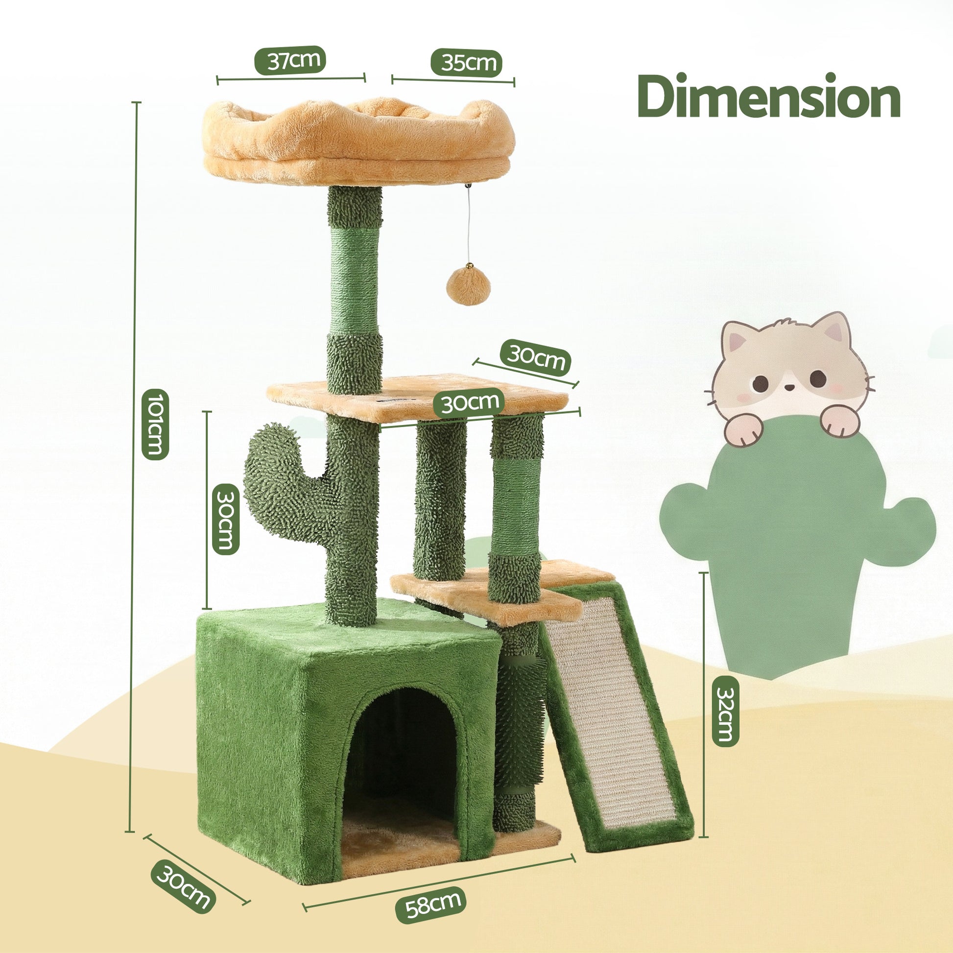 i.Pet Cat Tree Tower 101cm Scratching Post Furniture Scratcher House Green - view 2