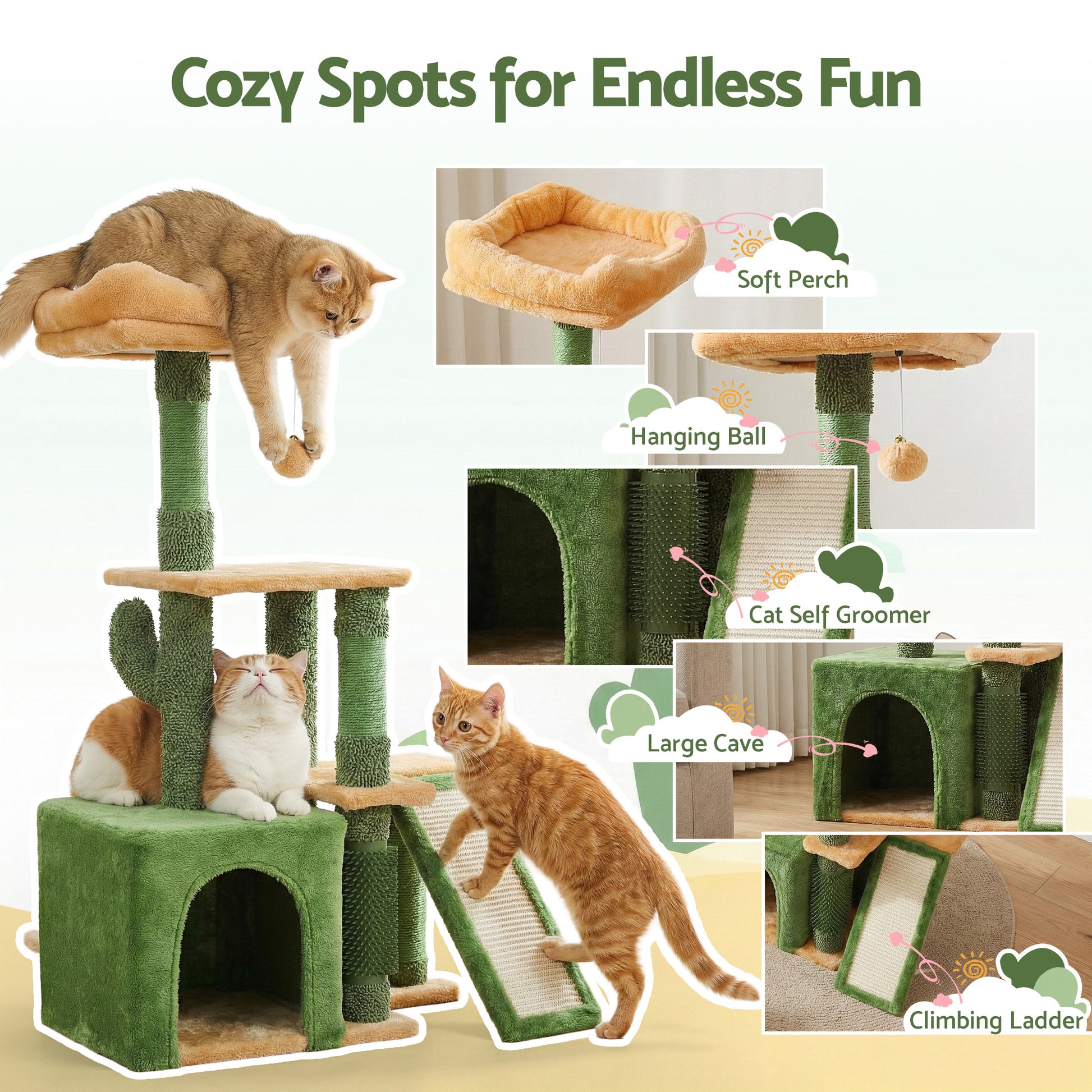 i.Pet Cat Tree Tower 101cm Scratching Post Furniture Scratcher House Green - view 5