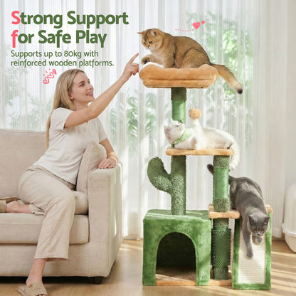 i.Pet Cat Tree Tower 101cm Scratching Post Furniture Scratcher House Green - view 9