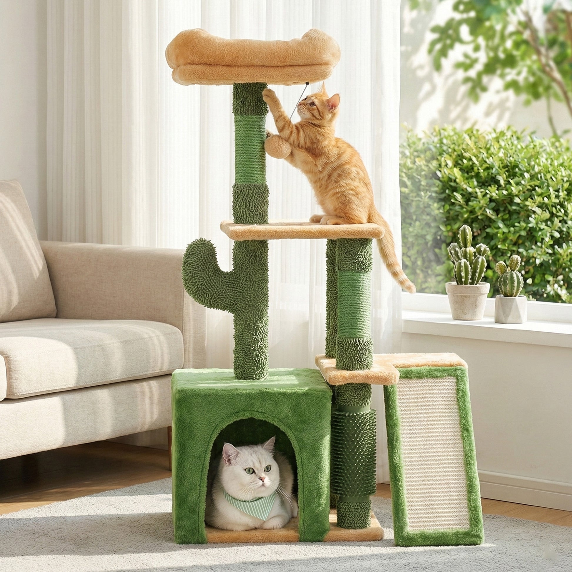 i.Pet Cat Tree Tower 101cm Scratching Post Furniture Scratcher House Green - view 10