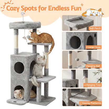 i.Pet Cat Tree Tower 127cm Scratching Post Furniture Scratcher House Light Grey - view 5
