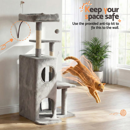 i.Pet Cat Tree Tower 127cm Scratching Post Furniture Scratcher House Light Grey - view 6