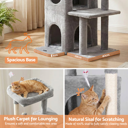 i.Pet Cat Tree Tower 127cm Scratching Post Furniture Scratcher House Light Grey - view 7