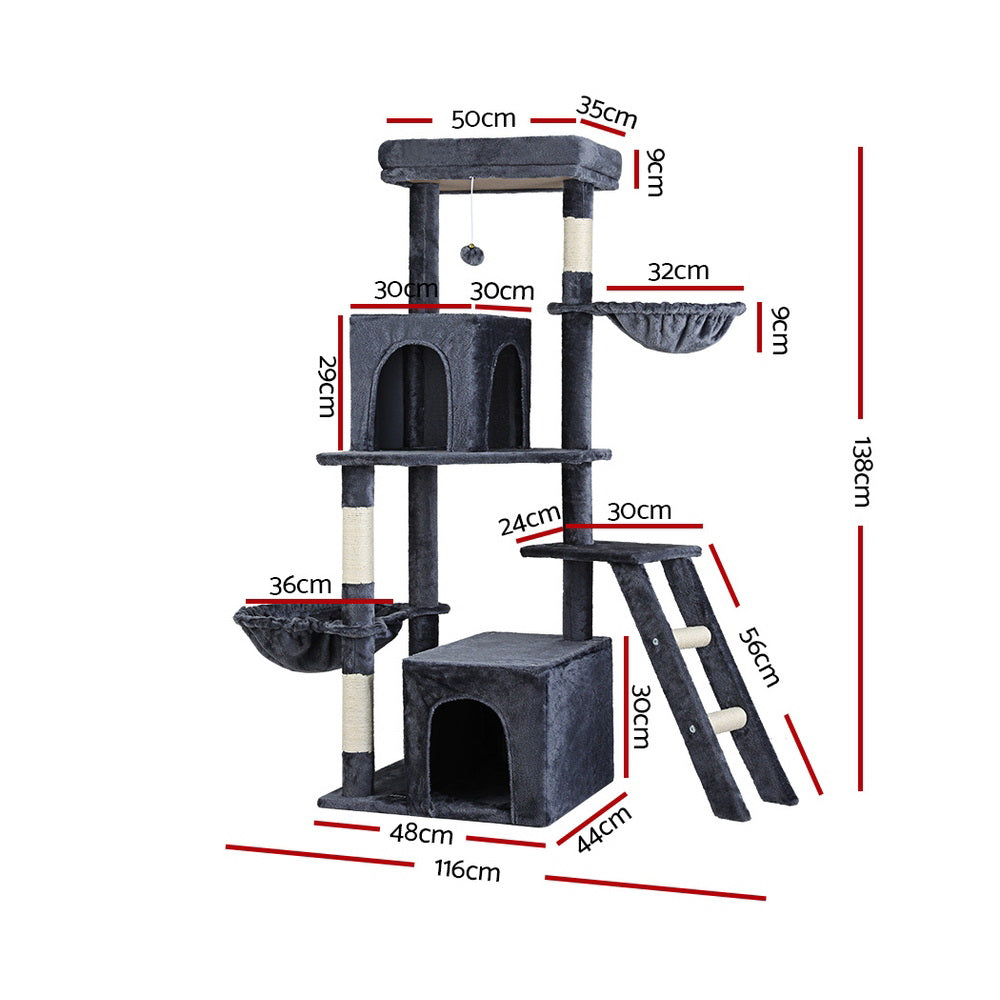 i.Pet Cat Tree Tower Scratching Post Scratcher 138cm Trees Condo House Grey - view 2