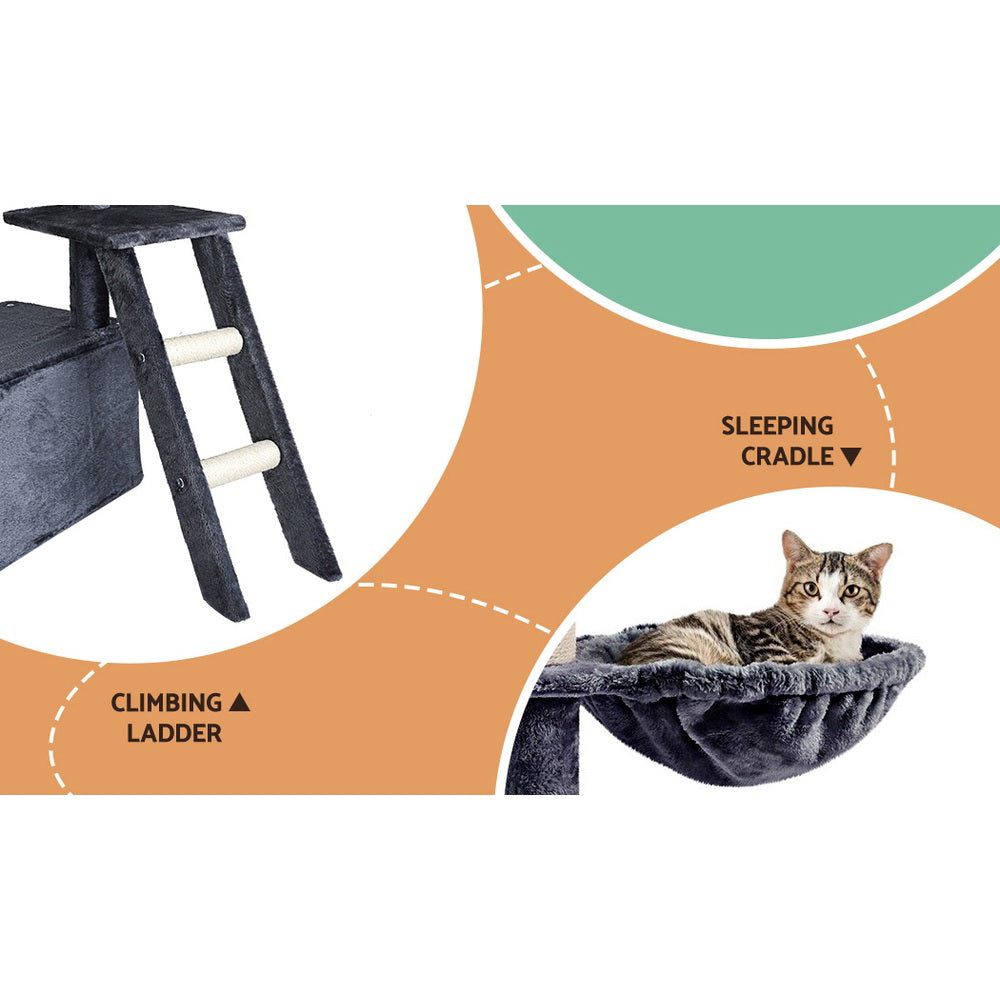 i.Pet Cat Tree Tower Scratching Post Scratcher 138cm Trees Condo House Grey - view 5