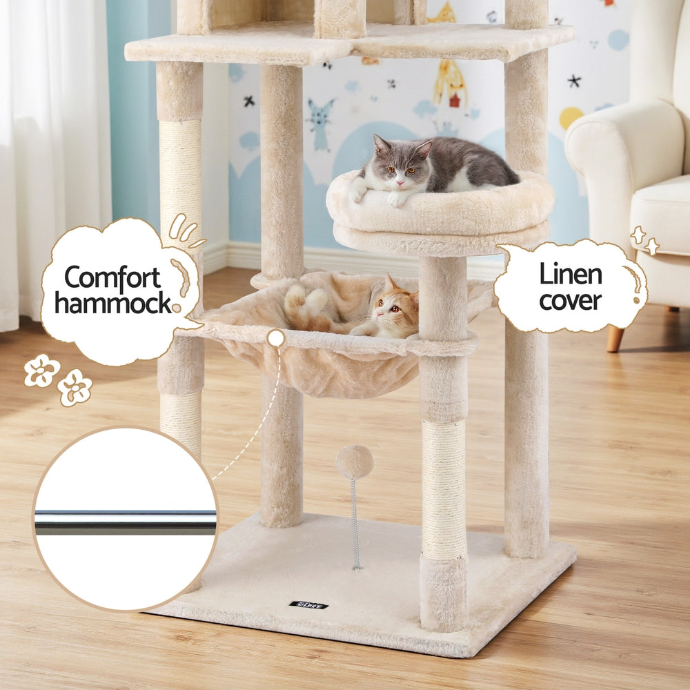 i.Pet Cat Tree 143cm Tower Scratching Post Trees Scratcher Condo House Beige - view 5