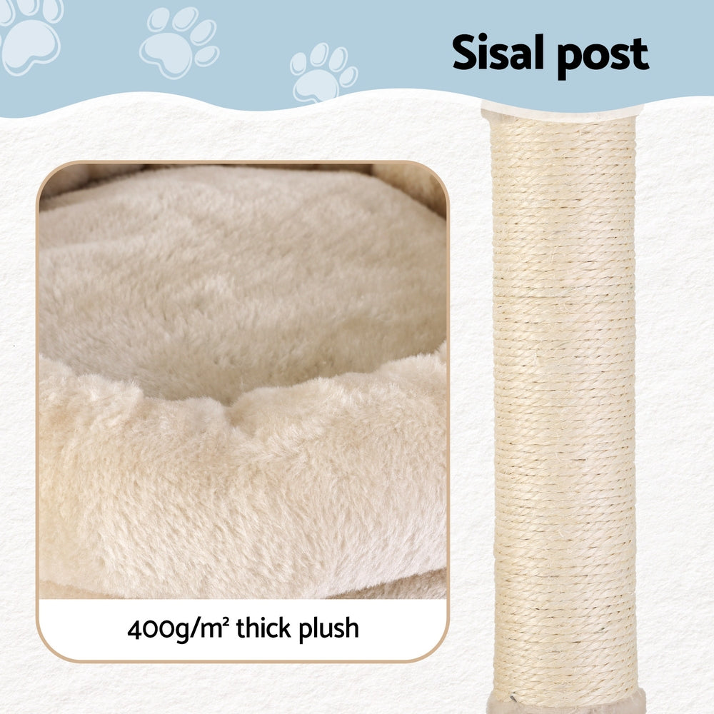 i.Pet Cat Tree 143cm Tower Scratching Post Trees Scratcher Condo House Beige - view 6