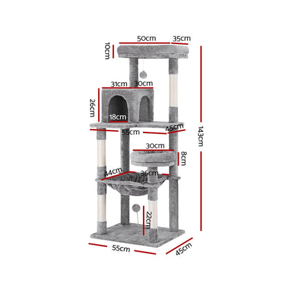 i.Pet Cat Tree Tower Scratching Post Scratcher 143cm Condo House Trees Grey - view 2