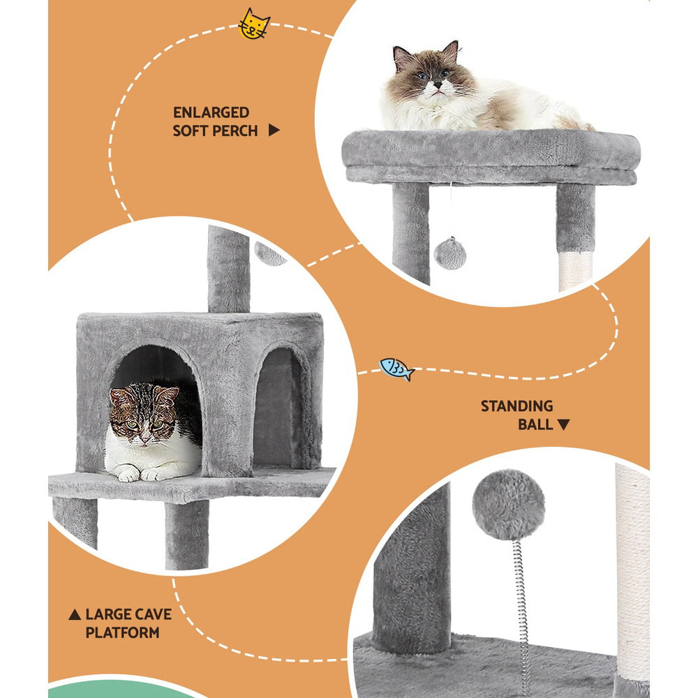 i.Pet Cat Tree Tower Scratching Post Scratcher 143cm Condo House Trees Grey - view 4
