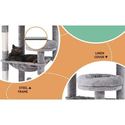 i.Pet Cat Tree Tower Scratching Post Scratcher 143cm Condo House Trees Grey - view 5