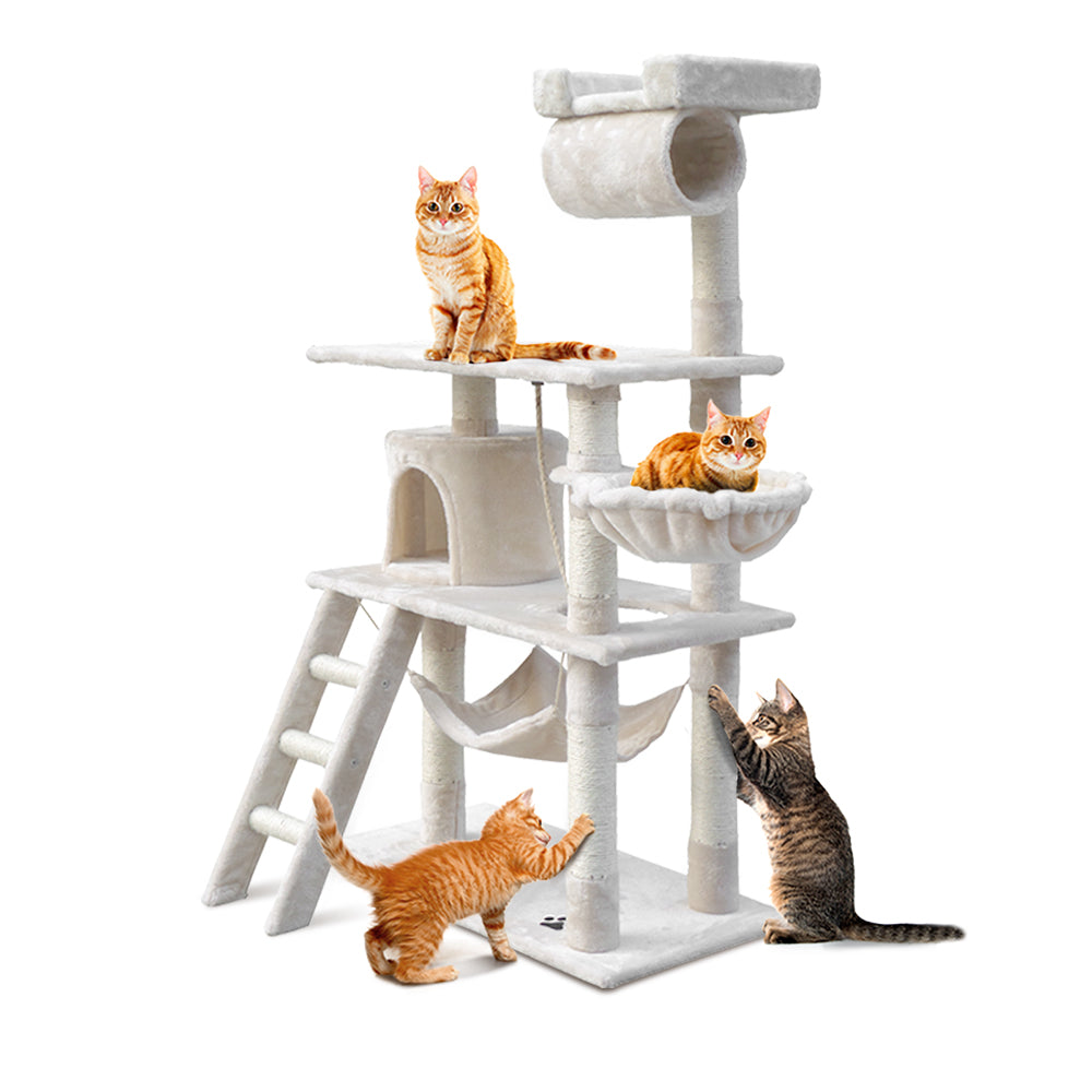 i.Pet Cat Tree 141cm Tower Scratching Post Scratcher Condo Wood House Bed Beige - view 8