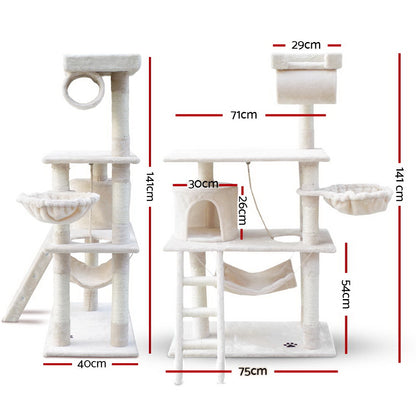 i.Pet Cat Tree 141cm Tower Scratching Post Scratcher Condo Wood House Bed Beige - view 2