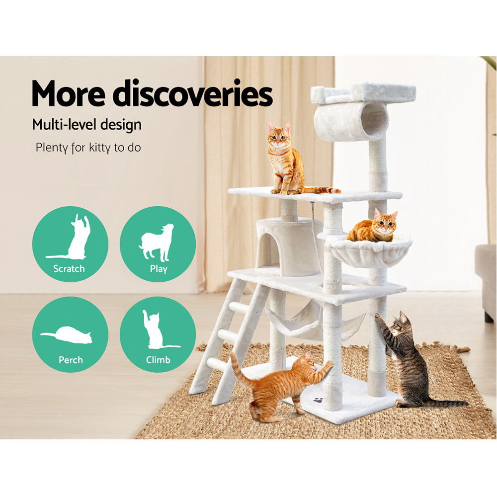 i.Pet Cat Tree 141cm Tower Scratching Post Scratcher Condo Wood House Bed Beige - view 3