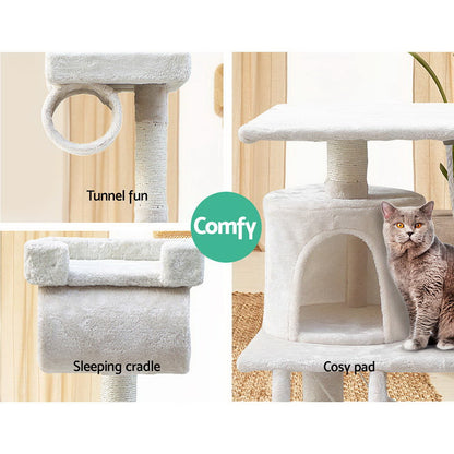i.Pet Cat Tree 141cm Tower Scratching Post Scratcher Condo Wood House Bed Beige - view 5
