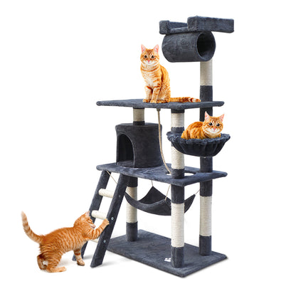 i.Pet Cat Tree 141cm Tower Scratching Post Scratcher Condo Wood House Bed Grey - view 8