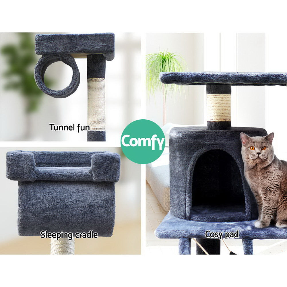 i.Pet Cat Tree 141cm Tower Scratching Post Scratcher Condo Wood House Bed Grey - view 5