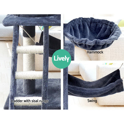 i.Pet Cat Tree 141cm Tower Scratching Post Scratcher Condo Wood House Bed Grey - view 6