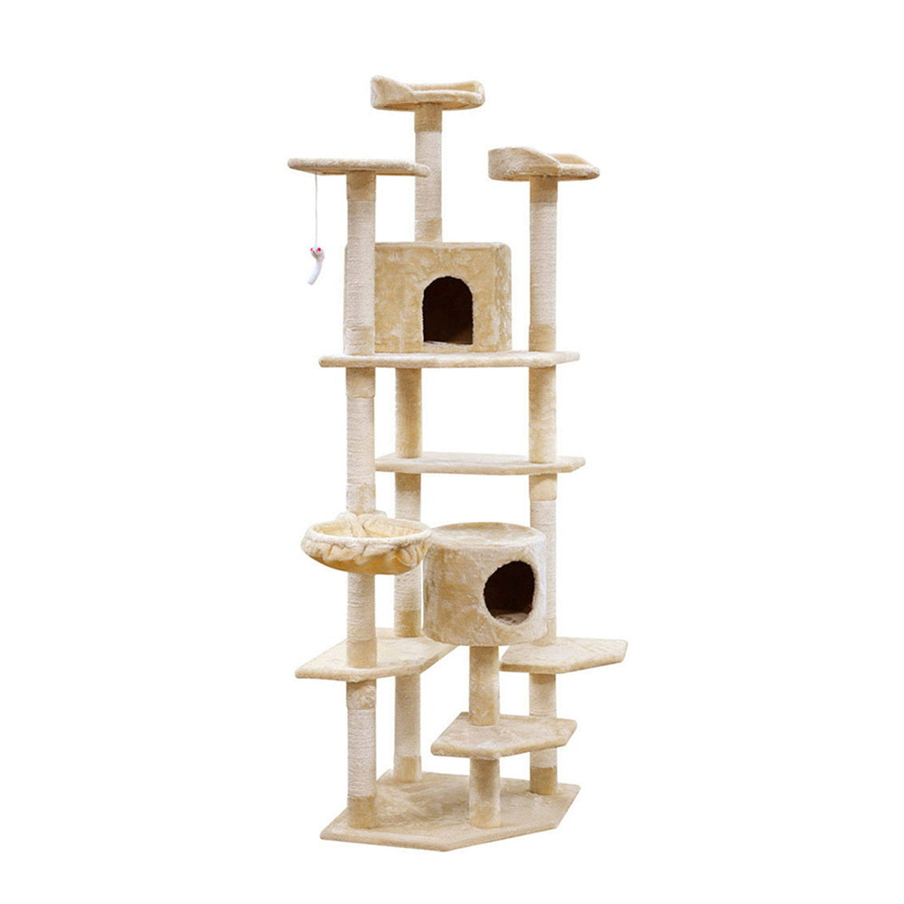 i.Pet Cat Tree 203cm Tower Scratching Post Scratcher Condo Trees House Bed Beige - view 8
