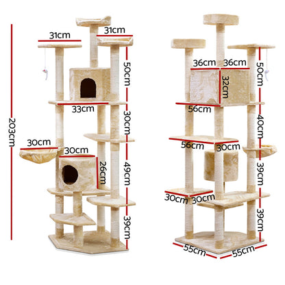 i.Pet Cat Tree 203cm Tower Scratching Post Scratcher Condo Trees House Bed Beige - view 2