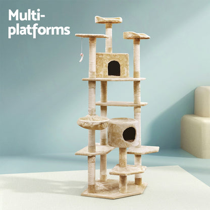 i.Pet Cat Tree 203cm Tower Scratching Post Scratcher Condo Trees House Bed Beige - view 4