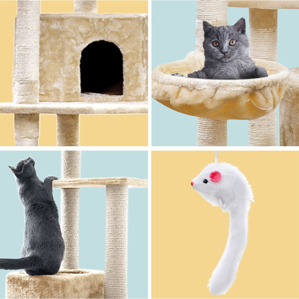 i.Pet Cat Tree 203cm Tower Scratching Post Scratcher Condo Trees House Bed Beige - view 5