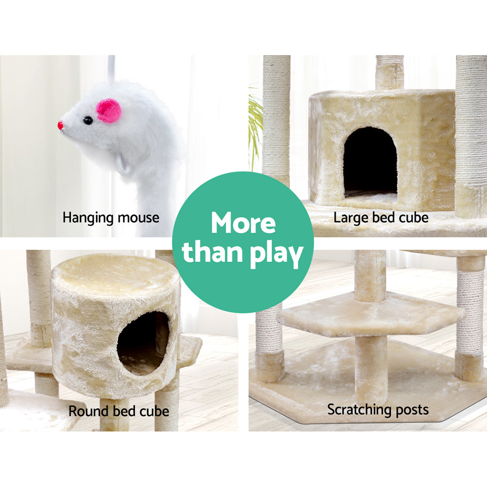 i.Pet Cat Tree 203cm Tower Scratching Post Scratcher Condo Trees House Bed Beige - view 7