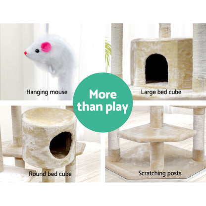 i.Pet Cat Tree 203cm Tower Scratching Post Scratcher Condo Trees House Bed Beige - view 7