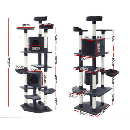 i.Pet Cat Tree 203cm Tower Scratching Post Scratcher Condo Trees House Bed Grey - view 2