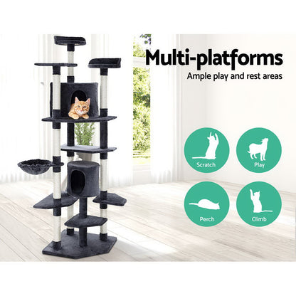 i.Pet Cat Tree 203cm Tower Scratching Post Scratcher Condo Trees House Bed Grey - view 3