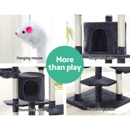 i.Pet Cat Tree 203cm Tower Scratching Post Scratcher Condo Trees House Bed Grey - view 5