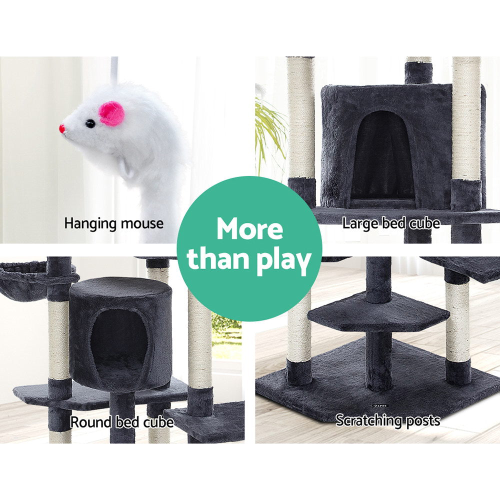 i.Pet Cat Tree 203cm Tower Scratching Post Scratcher Condo Trees House Bed Grey - view 7