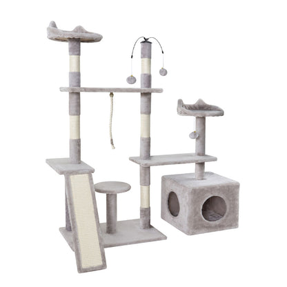 i.Pet Cat Tree 135cm Tower Scratching Post Scratcher Wood Condo House Toys Grey - view 7
