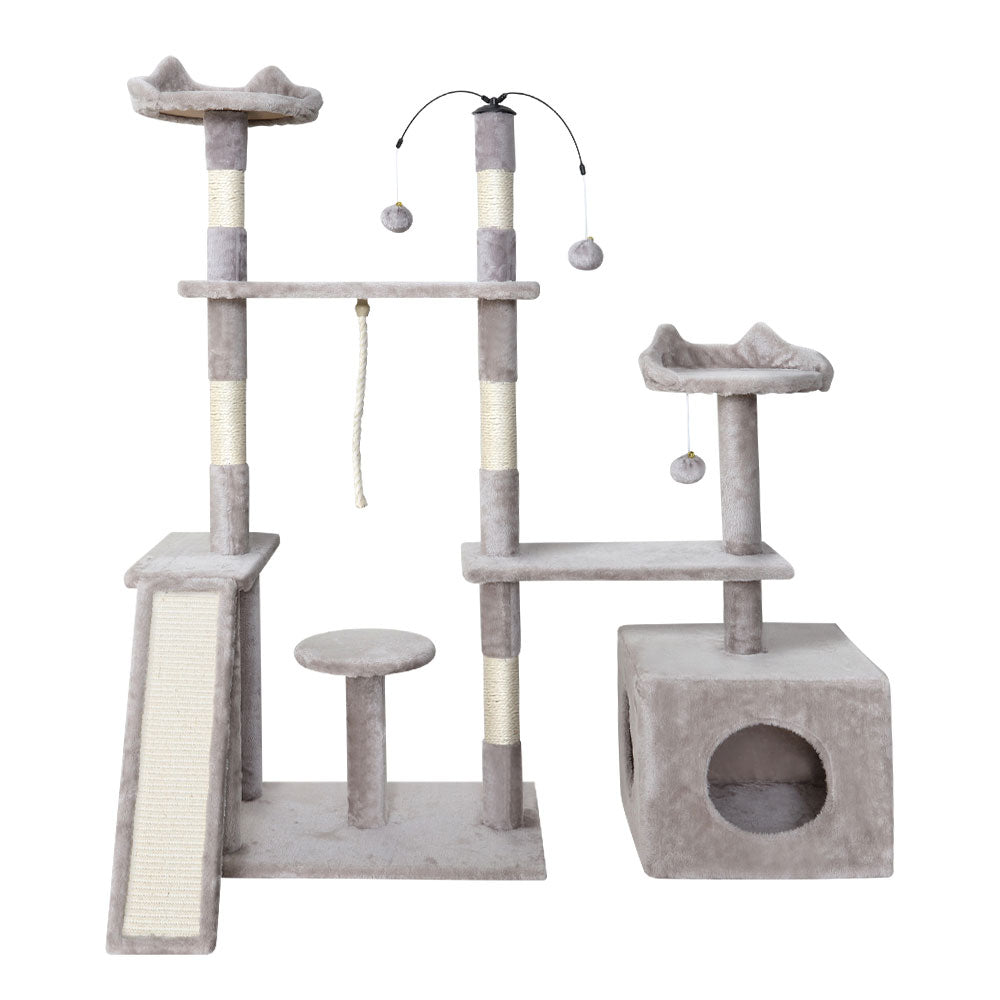 i.Pet Cat Tree 135cm Tower Scratching Post Scratcher Wood Condo House Toys Grey - view 3