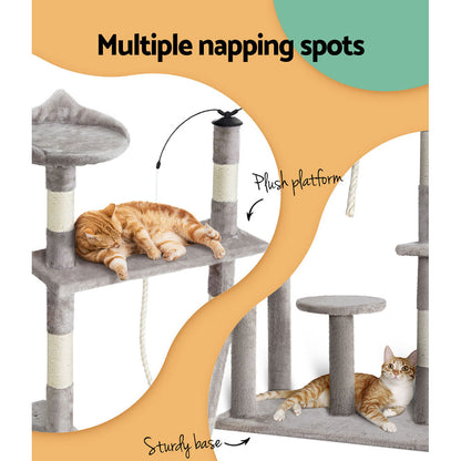 i.Pet Cat Tree 135cm Tower Scratching Post Scratcher Wood Condo House Toys Grey - view 6