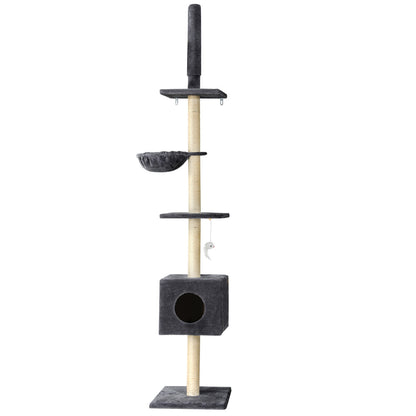 i.Pet Cat Tree 260cm Tower Scratching Post Scratcher Floor to Ceiling Cats Bed Dark Grey - view 7
