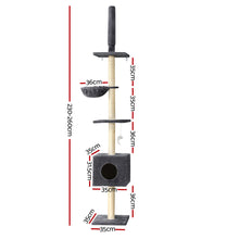i.Pet Cat Tree 260cm Tower Scratching Post Scratcher Floor to Ceiling Cats Bed Dark Grey - view 2