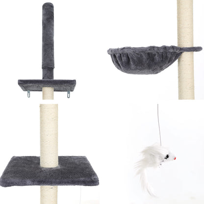 i.Pet Cat Tree 260cm Tower Scratching Post Scratcher Floor to Ceiling Cats Bed Dark Grey - view 3