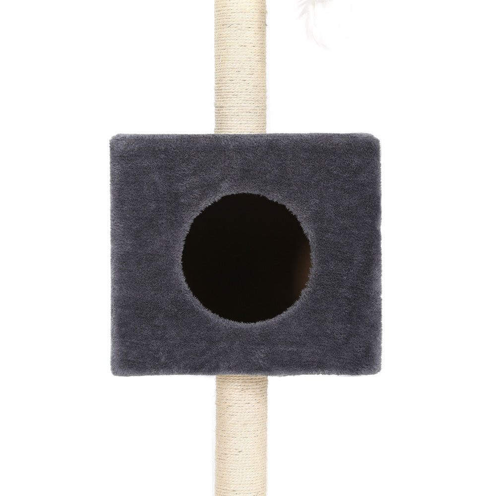 i.Pet Cat Tree 260cm Tower Scratching Post Scratcher Floor to Ceiling Cats Bed Dark Grey - view 4