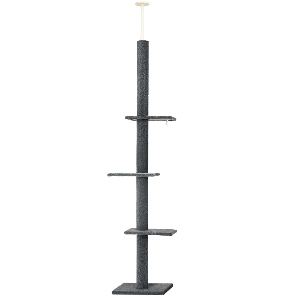 i.Pet Cat Tree 290cm Tower Scratching Post Scratcher Floor to Ceiling Cats Bed Grey - view 7