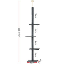 i.Pet Cat Tree 290cm Tower Scratching Post Scratcher Floor to Ceiling Cats Bed Grey - view 2