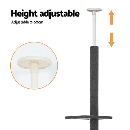 i.Pet Cat Tree 290cm Tower Scratching Post Scratcher Floor to Ceiling Cats Bed Grey - view 5